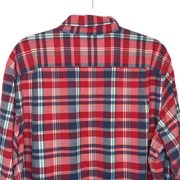 Mens Button Down Shirt Sonoma XL Front Pocket Button Cuffs Plaid u Red White Blu - Picture 5 of 5
